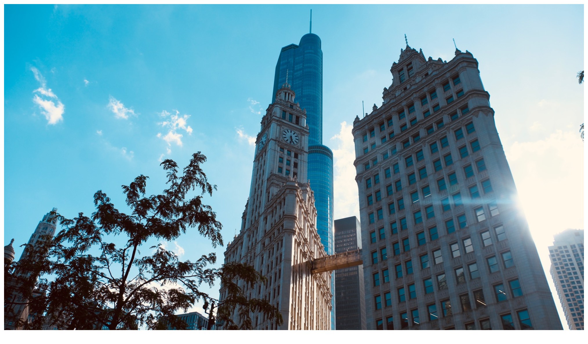 Wrigley, Trump Tower, Sun Flare