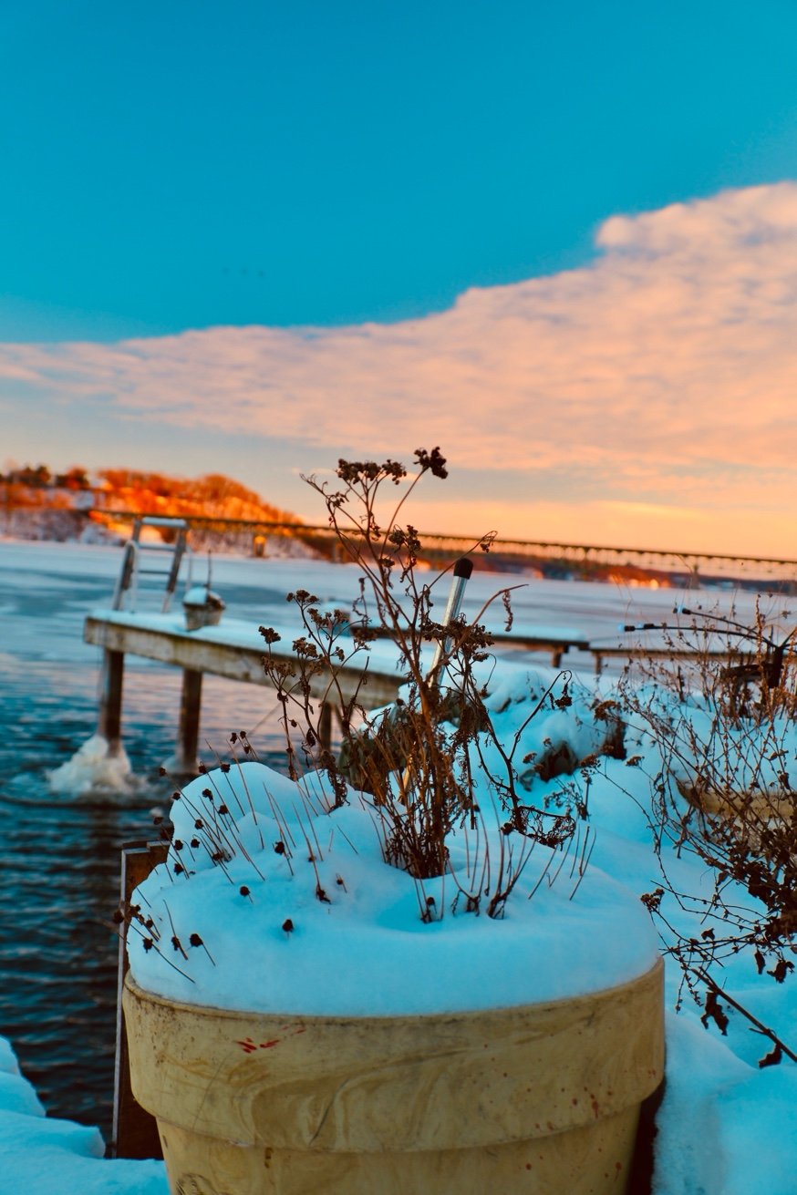 Frozen Dock at Sunset